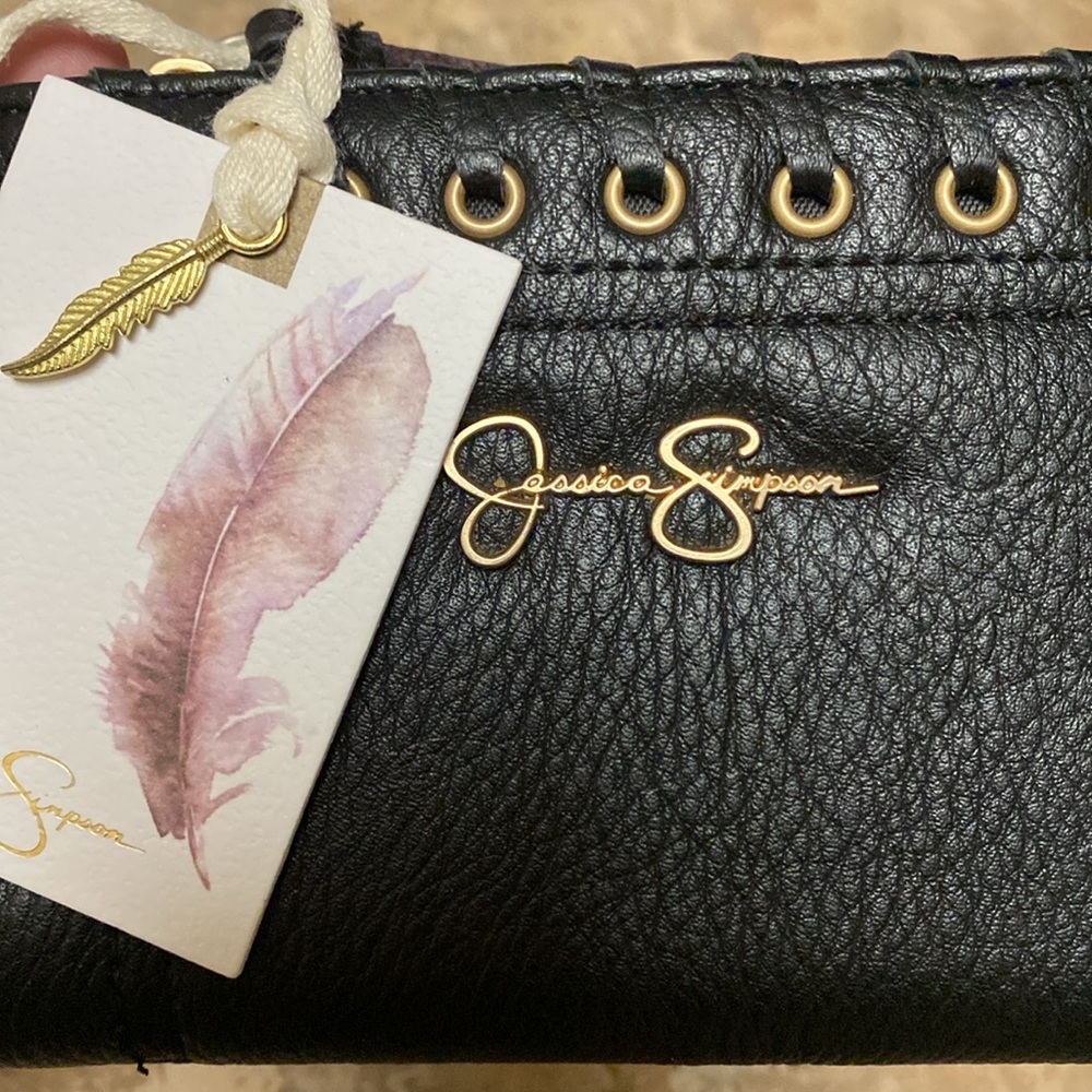 JESSICA  SIMPSON WALLET BLACK LEATHER TRI FOLD BILL,CARD HOLDERS ID POCKET